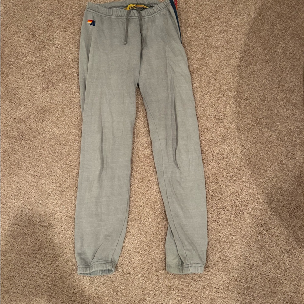 Aviator Nation Gray Sweatpants with Rainbow Stripe Trim